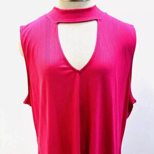 NWT INTEMPO Women Sleeveless Pullover Mock Neck Ribbed Hot Pink Shirt Size 3X